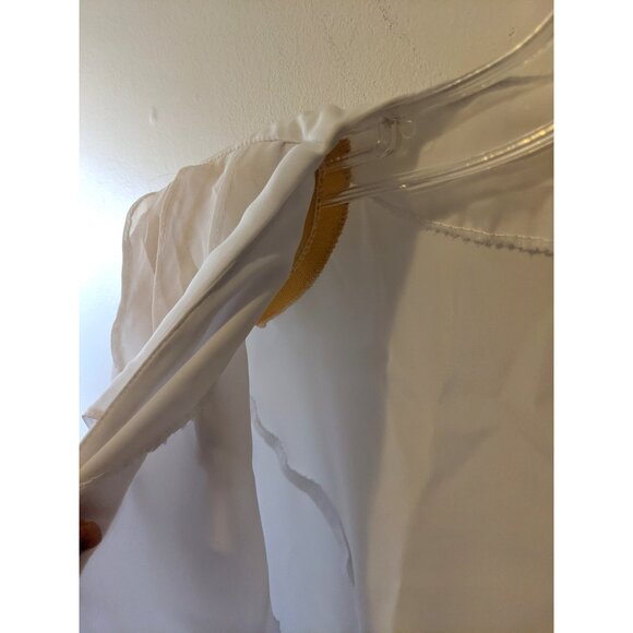 Vintage 80s White Blouse Ruffle Collar Sheer Sleeve Button Up Shoulder Pads Sz L - Picture 9 of 9